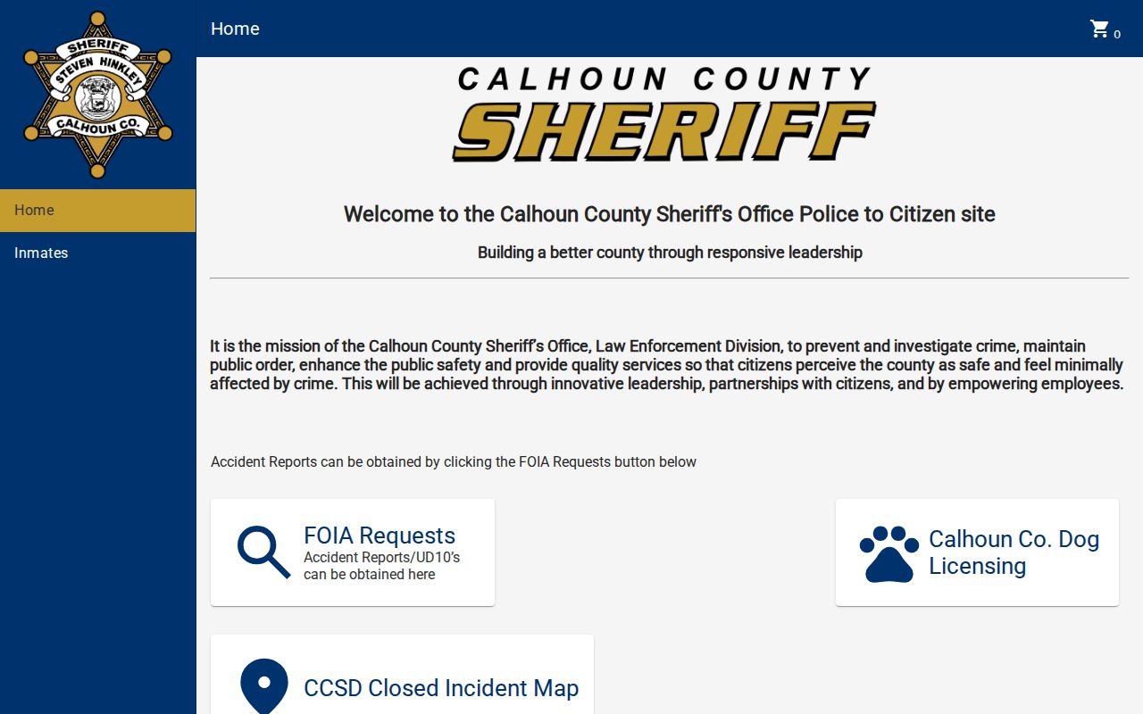 Calhoun County outstanding warrants: county public safety portal returning a rejected request page