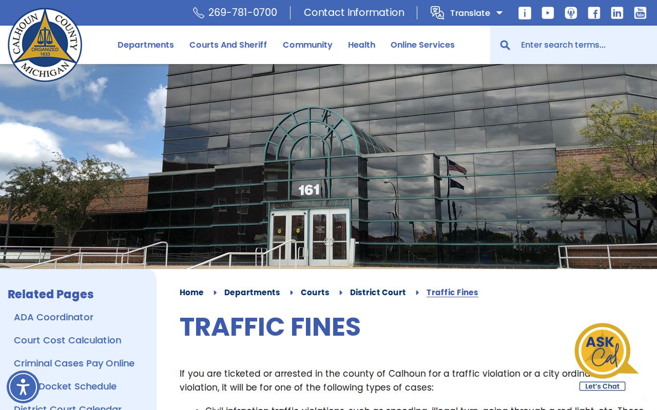 Calhoun County traffic warrant search: citation and city ordinance response instructions with payment warning