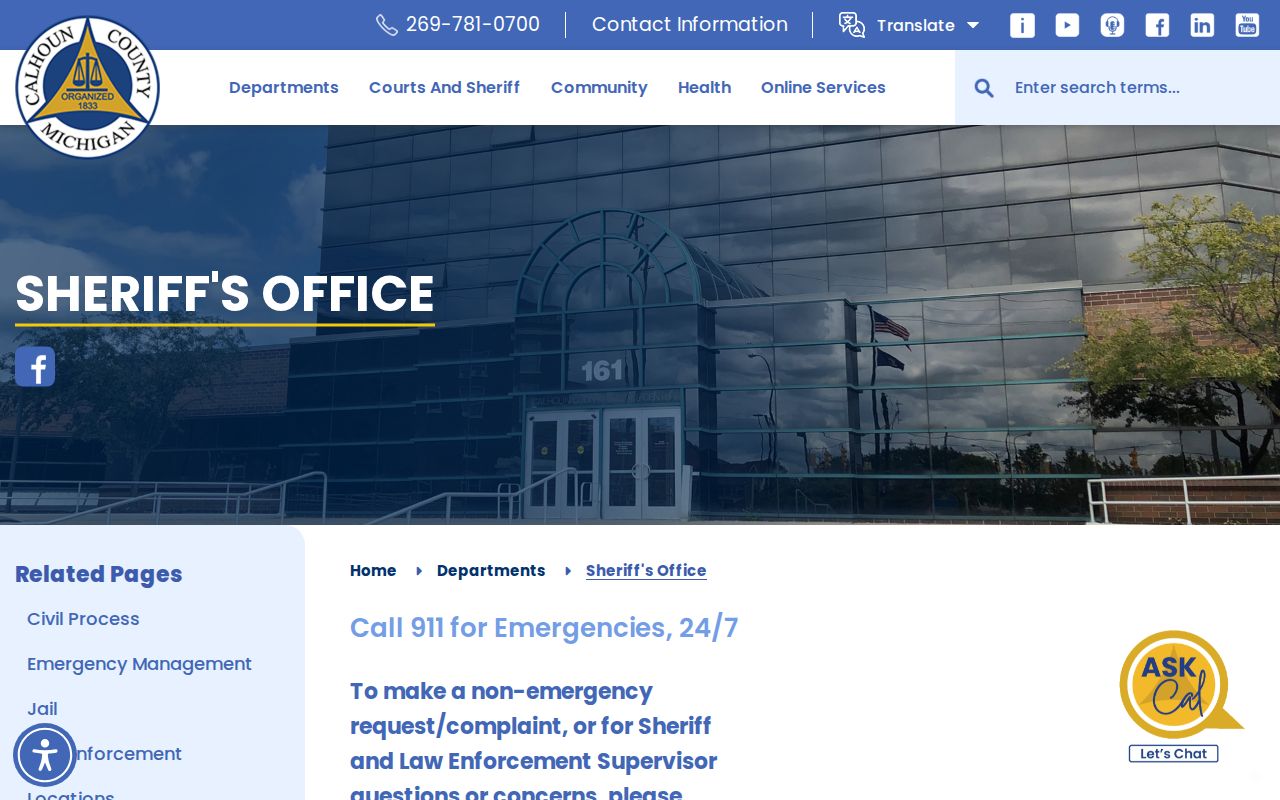 Calhoun County outstanding warrants: sheriff home page with public safety portal and records links