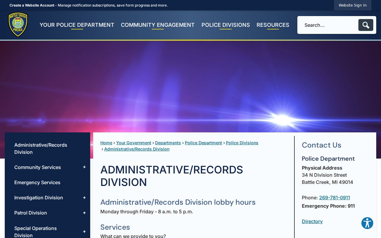 Calhoun County most wanted list page: city police records division routing and lobby hours
