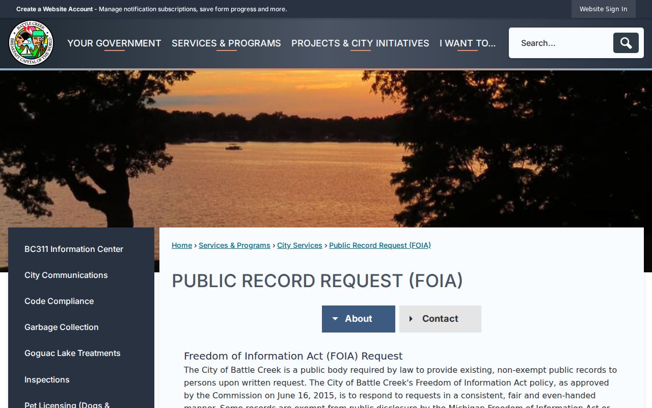 Calhoun County municipal warrant help: Battle Creek city public records request portal and in-person assistance notice