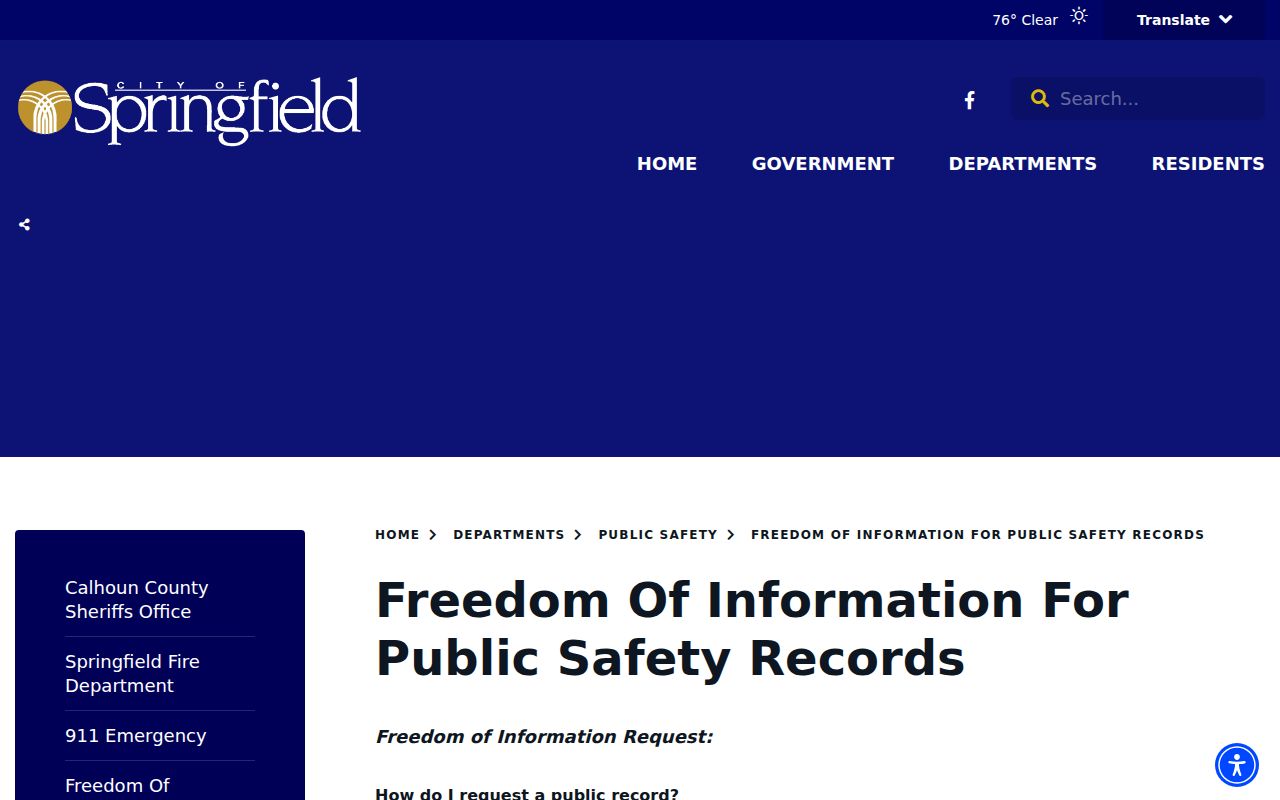 Springfield warrant search page: city FOIA request methods and sheriff forwarding language