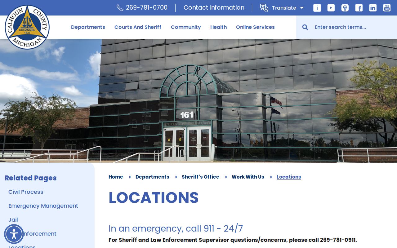 Marshall warrant search page: county location page showing the Marshall Regional Law Enforcement Center