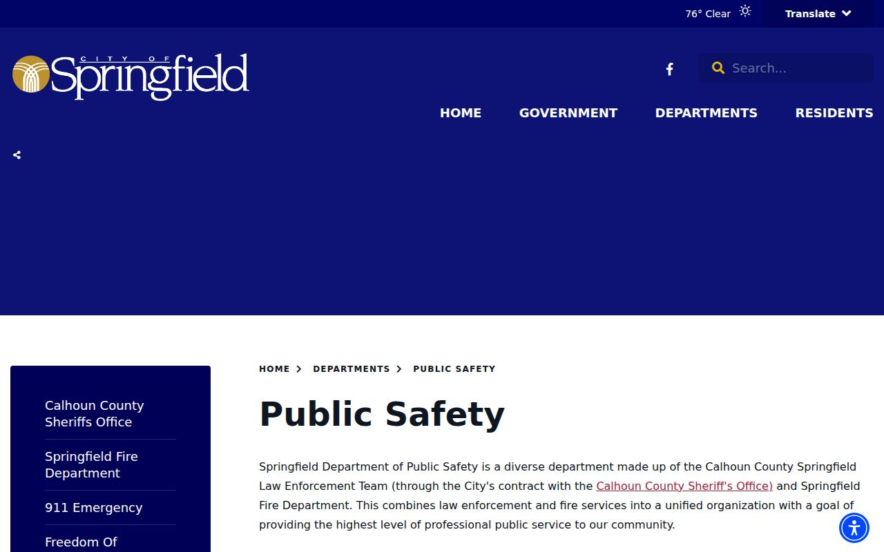 Springfield warrant search page: county sheriff contracted law enforcement team and city fire department