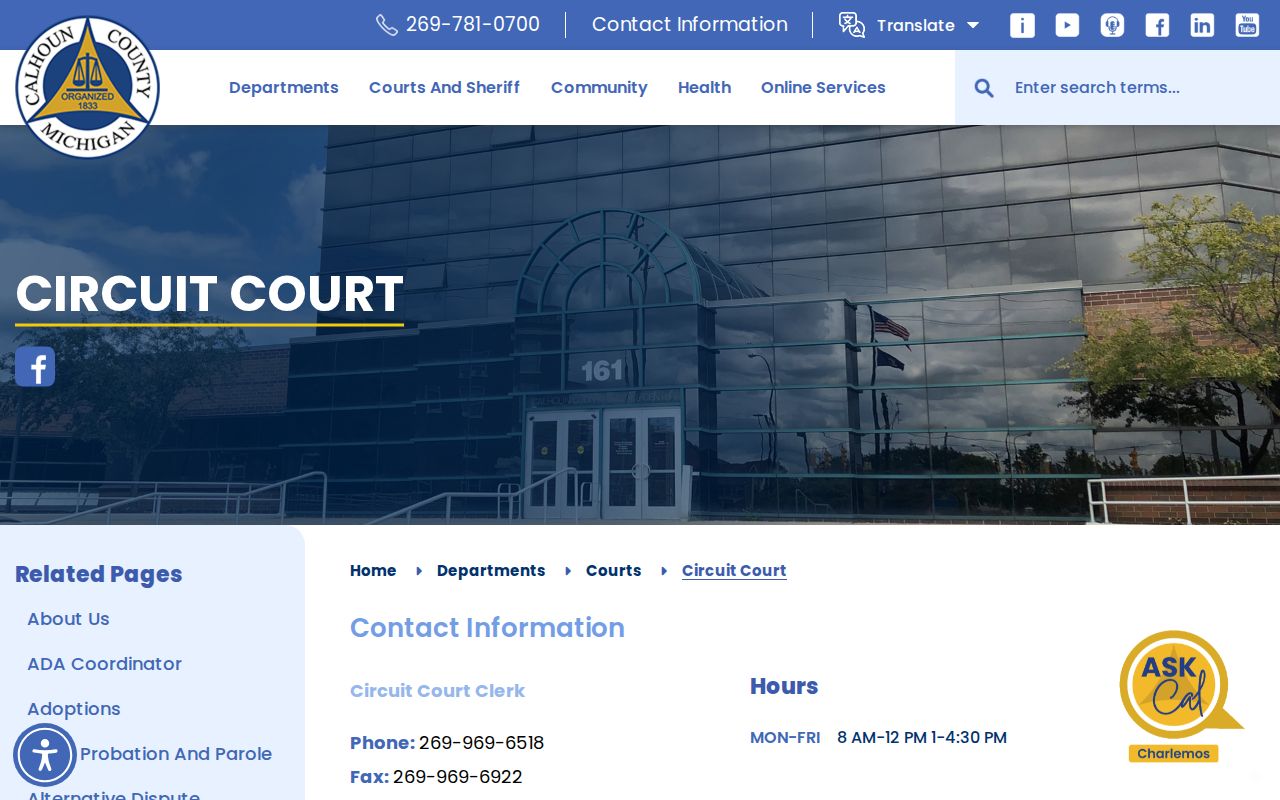 Calhoun County bench warrant search: 37th Circuit Court clerk contact and jurisdiction panel